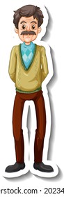 A sticker template with an old man in standing pose illustration