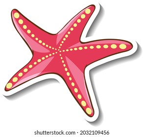 Sticker template with pink starfish in cartoon style isolated illustration