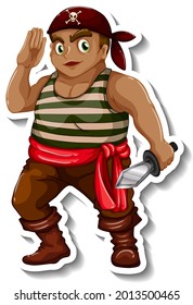 Sticker template with a pirate boy cartoon character isolated illustration