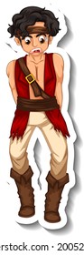 A sticker template with a pirate man cartoon character isolated illustration