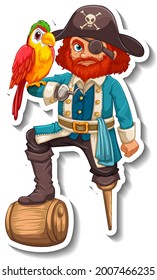 Sticker template with a pirate man cartoon character isolated illustration