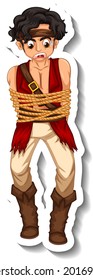 A sticker template with a pirate man rope tied around body isolated illustration