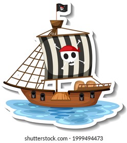 A sticker template with Pirate ship isolated illustration