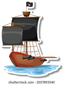 A sticker template with Pirate ship isolated illustration