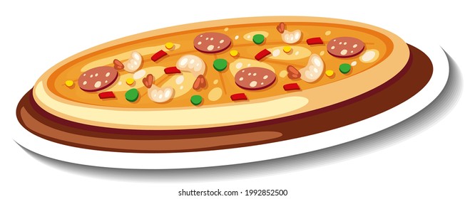 Sticker template with Pizza isolated illustration