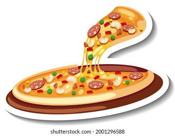 Sticker template with Pizza isolated illustration