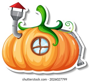 A sticker template with Pumpkin house isolated illustration