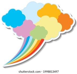 Sticker template with rainbow clouds isolated illustration