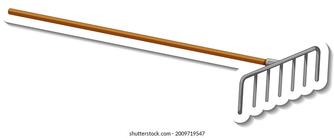 Sticker template with a rake gardening tool isolated illustration