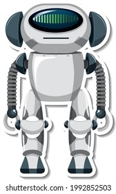 Sticker template with robot in cartoon style illustration