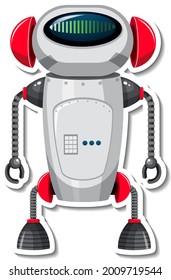 Sticker template with robot in cartoon style illustration