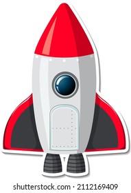 Sticker template with rocket ship isolated illustration