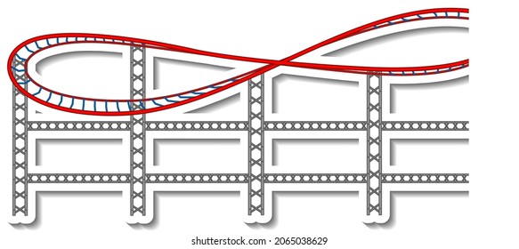 Sticker template with roller coaster at amusement park isolated illustration