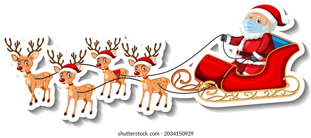 A sticker template with Santa Claus on sleigh and reindeers illustration