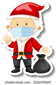 A sticker template with Santa Claus wearing mask illustration