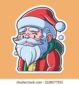 Sticker template with Santa Claus, xmas sad Santa character stickers. Winter collection