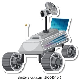 Sticker template with satellite in cartoon style isolated illustration
