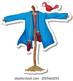 Sticker template with scarecrow farm icon isolated illustration