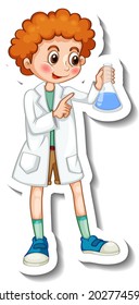 Sticker template with a scientist boy cartoon character isolated illustration