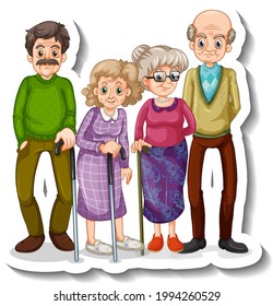 A sticker template with senior people cartoon character illustration