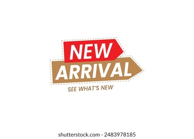 Sticker template for shop store new arrival promotion. Fresh product or renewed goods assortment or fashion collection announcement. Promotion marketing material. Vector illustration