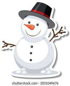Sticker template with Snowman cartoon character isolated illustration