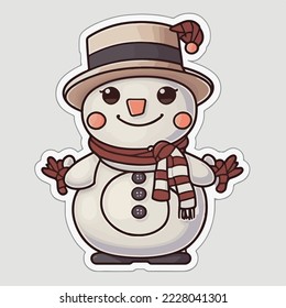 Sticker template with snowman, xmas snowman printable stickers sheet. Winter holidays