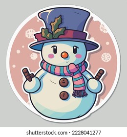 Sticker template with snowman, xmas snowman stickers collection. New-year holidays