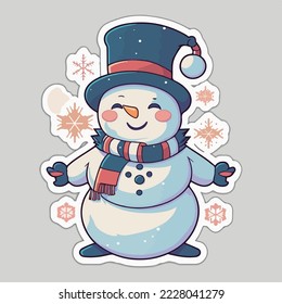 Sticker template with snowman, xmas snowman stickers pack. New-year holidays