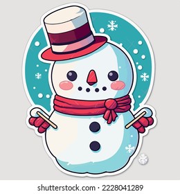 Sticker template with snowman, xmas snowman stickers cute. New-year collection