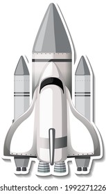 Sticker template with spaceship isolated illustration