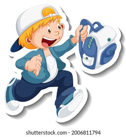 Sticker template with a student boy cartoon character isolated illustration
