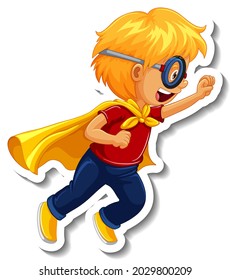 Plantilla de pegatinas con un personaje de dibujos animados de niños superhéroes ilustración aislada