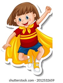 Sticker template with a super hero girl cartoon character isolated illustration