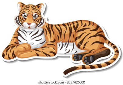 A sticker template of tiger cartoon character illustration