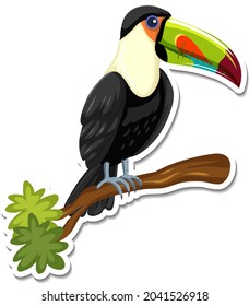 A sticker template of toucan cartoon character illustration