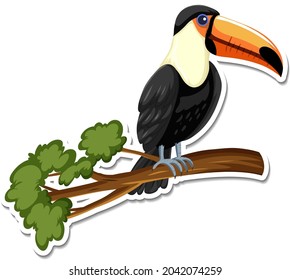 A sticker template of toucan cartoon character illustration