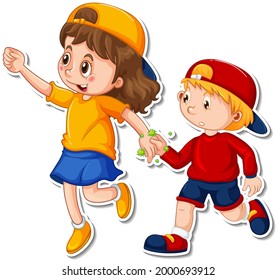 A sticker template of two people holding hands with bacteria and virus illustration