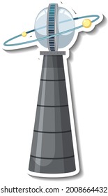 Sticker template with unidentified flying object (UFO) isolated illustration