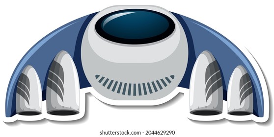 Sticker template with unidentified flying object (UFO) isolated illustration