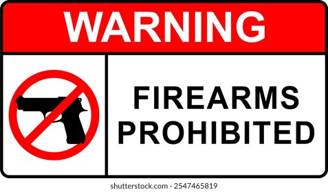 Plantilla de la señal de advertencia con un ícono de arma de fuego tachado, diseño circular simple, gráfico de Vector editable, EPS escalable, armas de fuego prohibidas, aislado en blanco