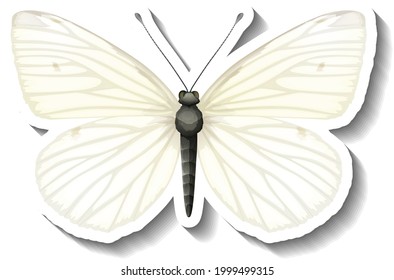 A sticker template with white butterfly isolated illustration