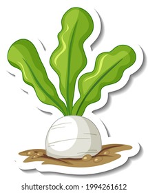 Sticker template with white radish in underground isolated illustration