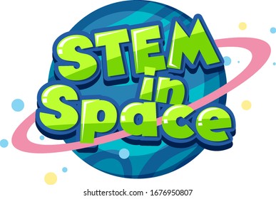 Sticker template for word stem in space illustration