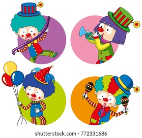 Sticker templates with happy clowns illustration