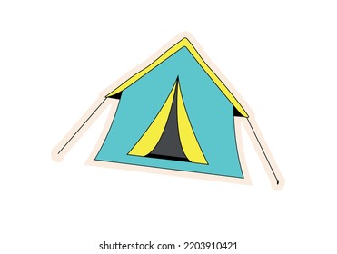 Sticker tent. Vector illustration for hiking and trekking. Tourist sticker