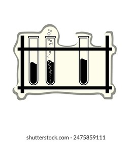 Un tubo de ensayo adhesivo en un soporte. Dibujo de Vector. Dibujo en blanco y negro y Vector en color en un estilo minimalista. Concepto para iconos de un laboratorio médico, análisis y experimentos químicos.