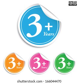 Sticker with text "3 Years +" for baby products.
