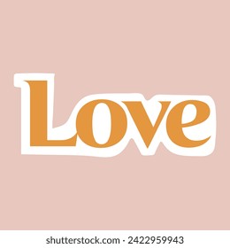 Sticker with text of colorful set. The sticker with label Love showcase palming pastel background meets an appealing cartoon design. Vector illustration.