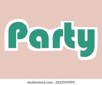 Sticker with text of colorful set. Messages with the Party sticker showcase a vibrant cartoon design on a soothing pastel backdrop. Vector illustration.